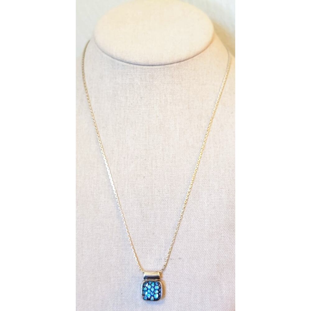 Vtg Two-Sided Dichroic Glass Sterling Pendant on 925 Italy Boston Link Chain
